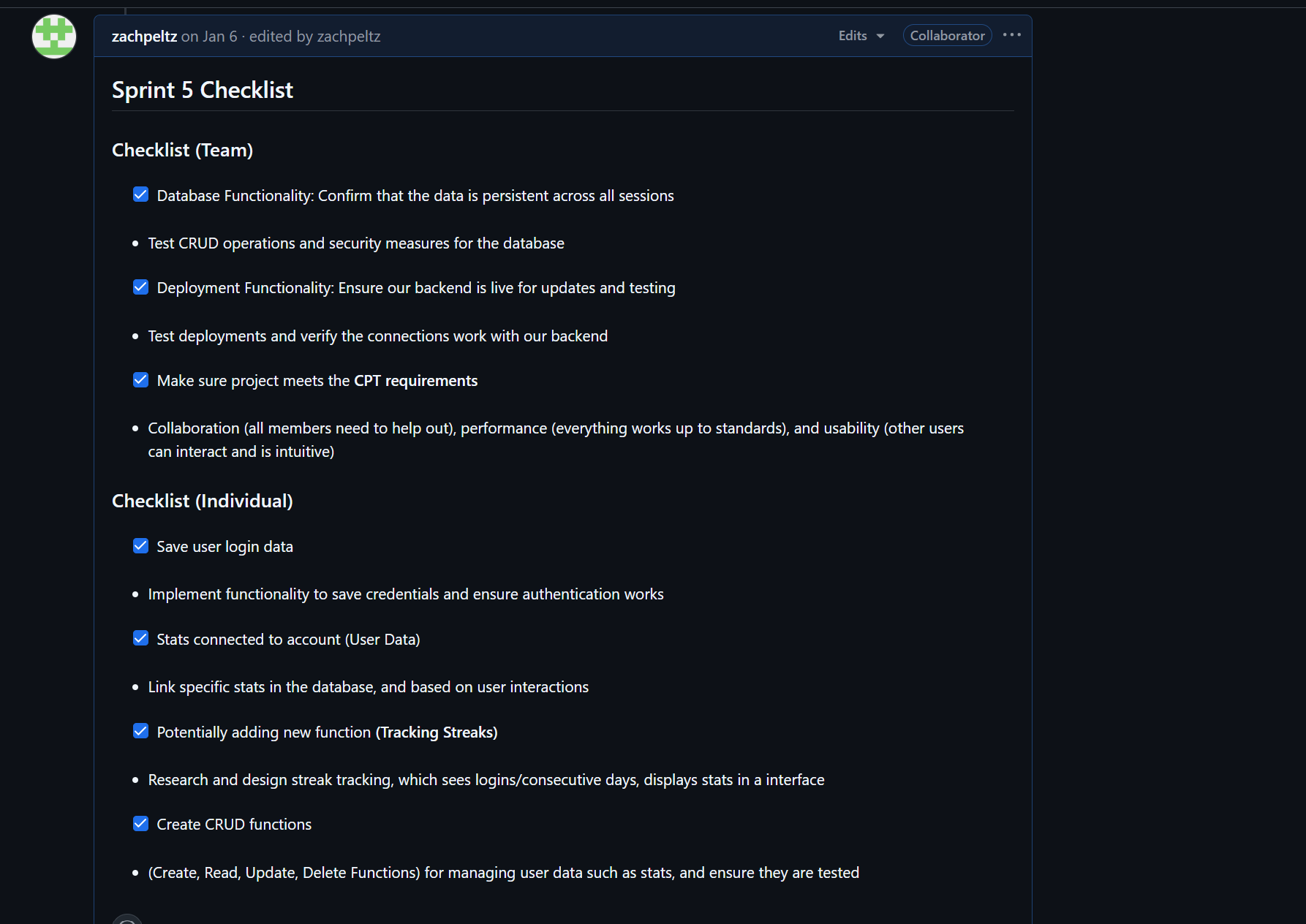 Checklist Issue